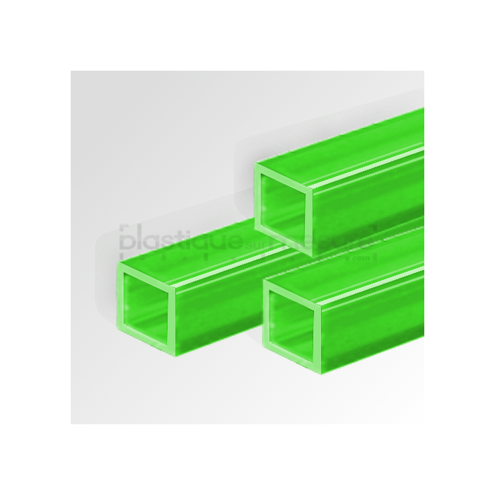 Tube carré polycarbonate extrudé vert fluo transparent brillant - 10x10 mm