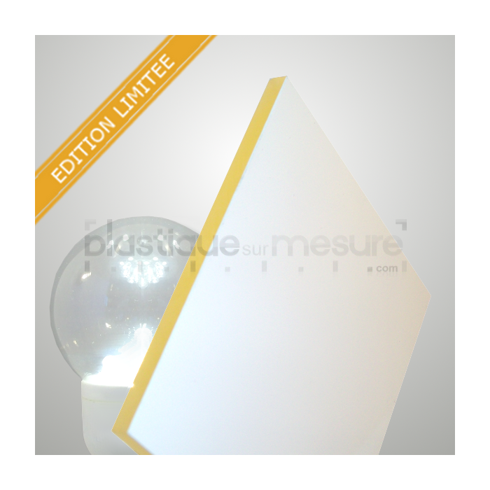 Plaque plexi PMMA Coulé-1 face blanche Opaque brillante / 1 face jaune diffusante satinée - 5mm