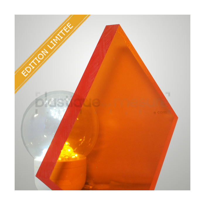 Plaque plexiglass coulé orange transparent brillant - Ép. 15 mm