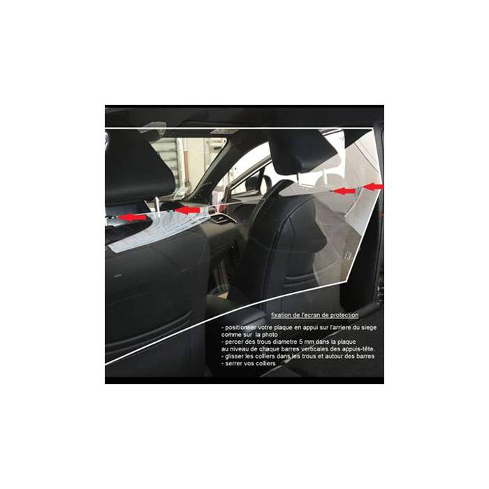 Écran de protection polycarbonate transparent pour taxi / VTC / auto-école 1000x600 mm