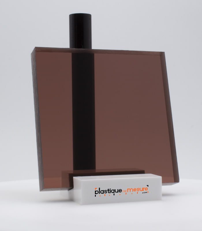 Plaque plexiglass coulé fumé marron foncé transparent brillant - Ép. 15 mm