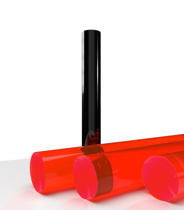 Bâton plexi transparent rouge fluo brillant extrudé Diam.6mm