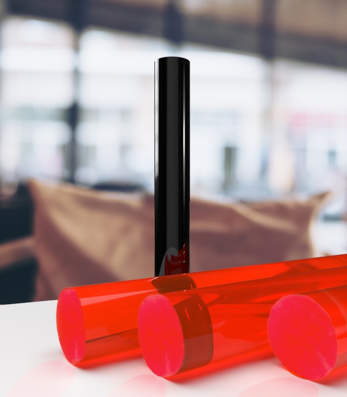 Bâton plexi transparent rouge fluo brillant extrudé Diam.10mm - Long.1m