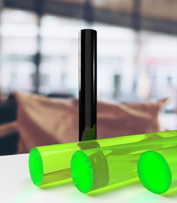 Bâton plexiglass transparent vert fluo brillant coulé - Diam.40mm - Long.2m