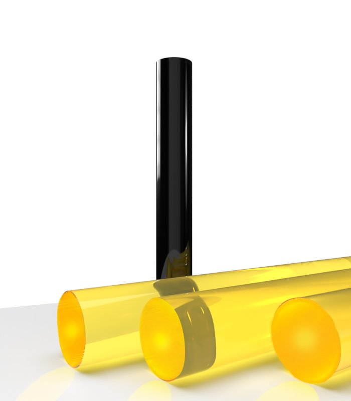 Bâton plexi transparent jaune fluo brillant extrudé Diam.15mm - Long.2m