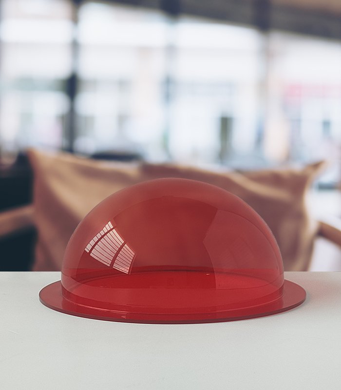 Demi-Sphère avec collerette PMMA coulé rouge transparent - Diam. 200 mm - avec fond