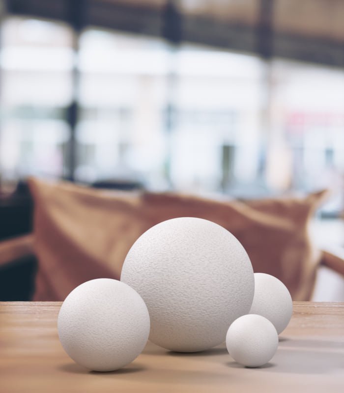 Boule en polystyrène expansé blanc opaque Satiné - Diam. 50 mm - Avec fond