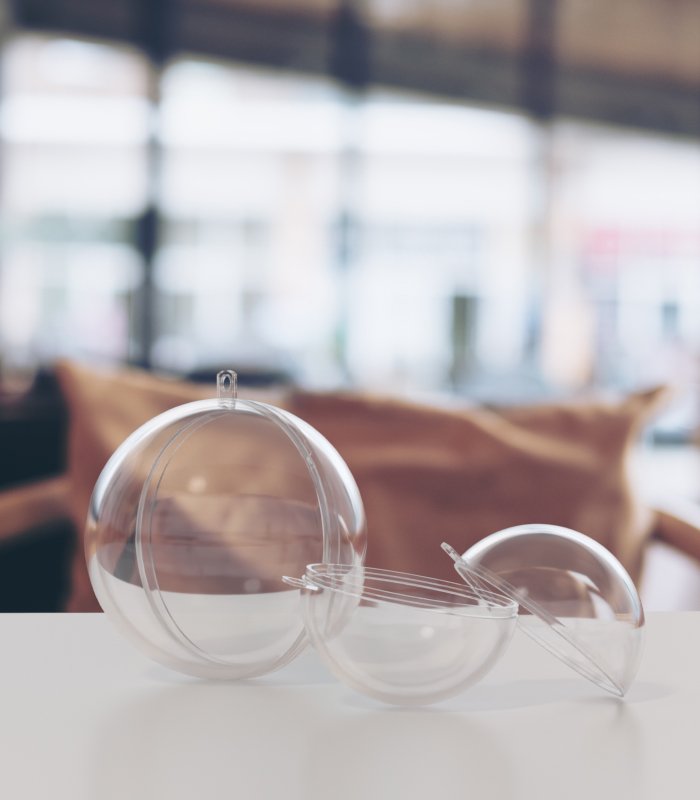 Boite boule en plastique transparent PS cristal - Diam. 40 mm - avec fond