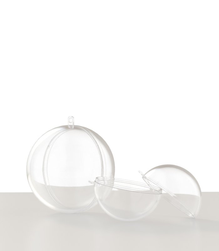 Boite boule en plastique transparent PS cristal - Diam. 80 mm - Lot de 10 - fond blanc