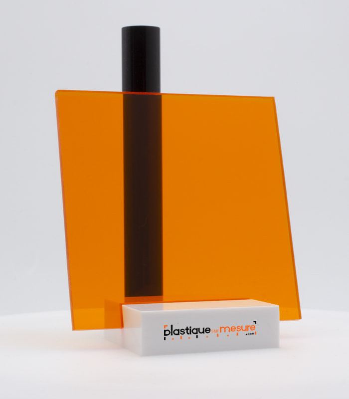 Plaque plexiglass transparent orange brillant coulé - 3mm - Sans fond